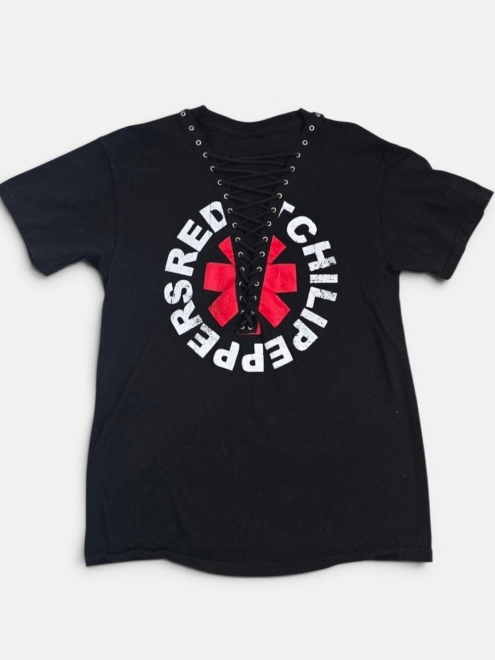 Redâ Hot Chili Peppers Reworked Grunge Black Lace-Up Graphic Tee Small